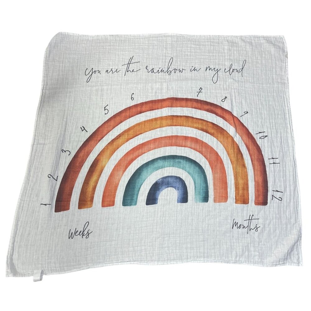 Miaoberry Organic Rainbow Baby Monthly Milestone Blanket| Rainbow Cotton Muslin